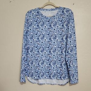 Elegant Blue Patterned Long Sleeve Top